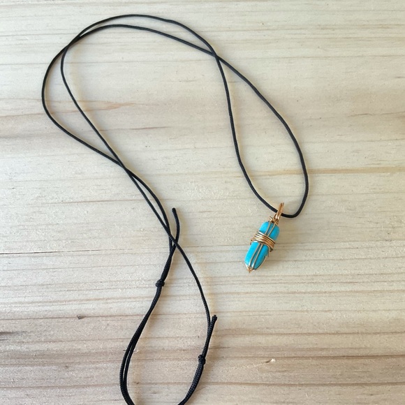 Wire wrap stone carnelian turquoise agate crystal cord necklace handmade boho - Picture 7 of 10